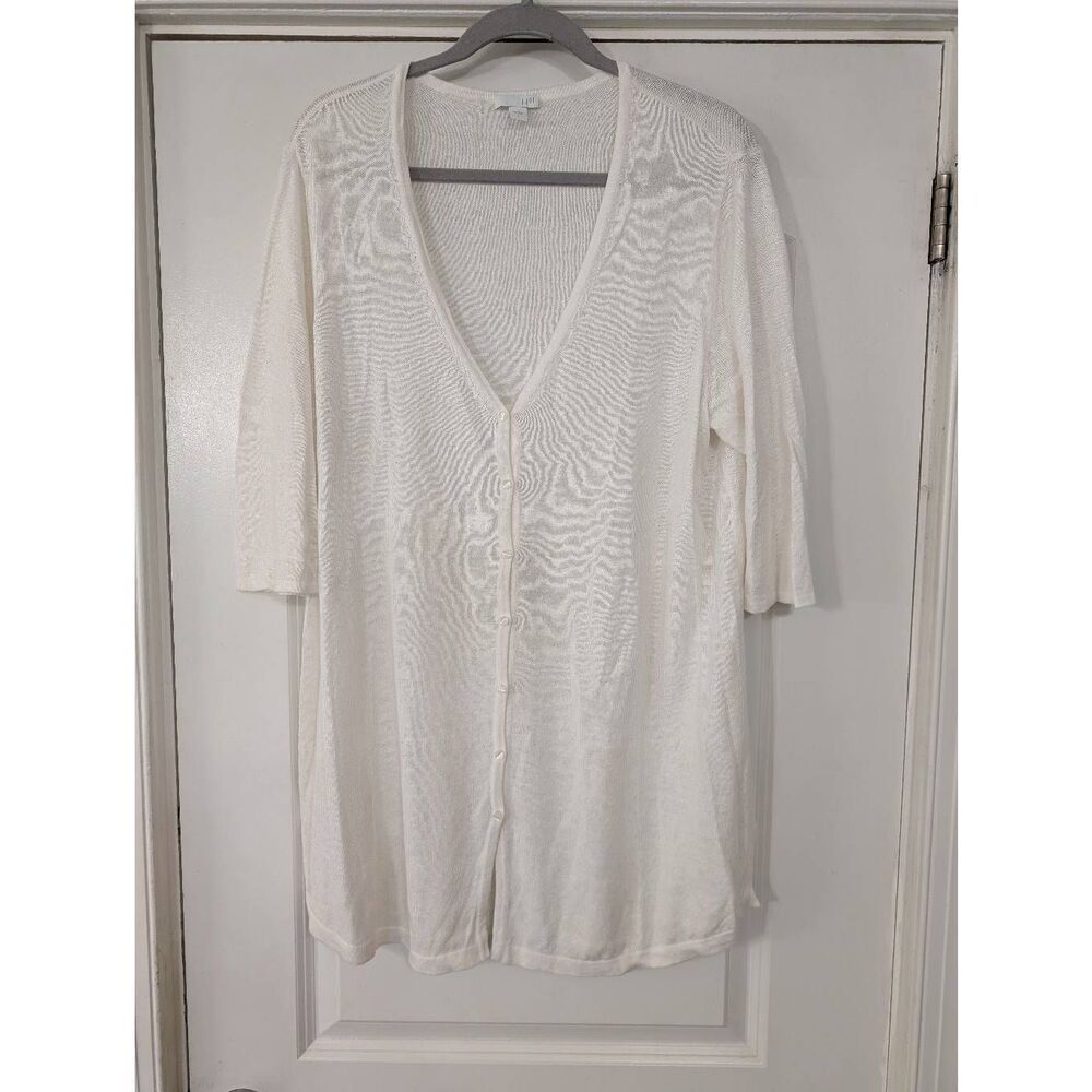J. Jill Linen Blend Cardigan Sweater women's large white‎ lightweight tunic